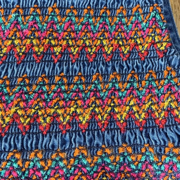 MINICLUB Smocked Girls Baby Dress 6-9 Rainbow Smocking Chambray Denim Mini Club - Picture 6 of 6